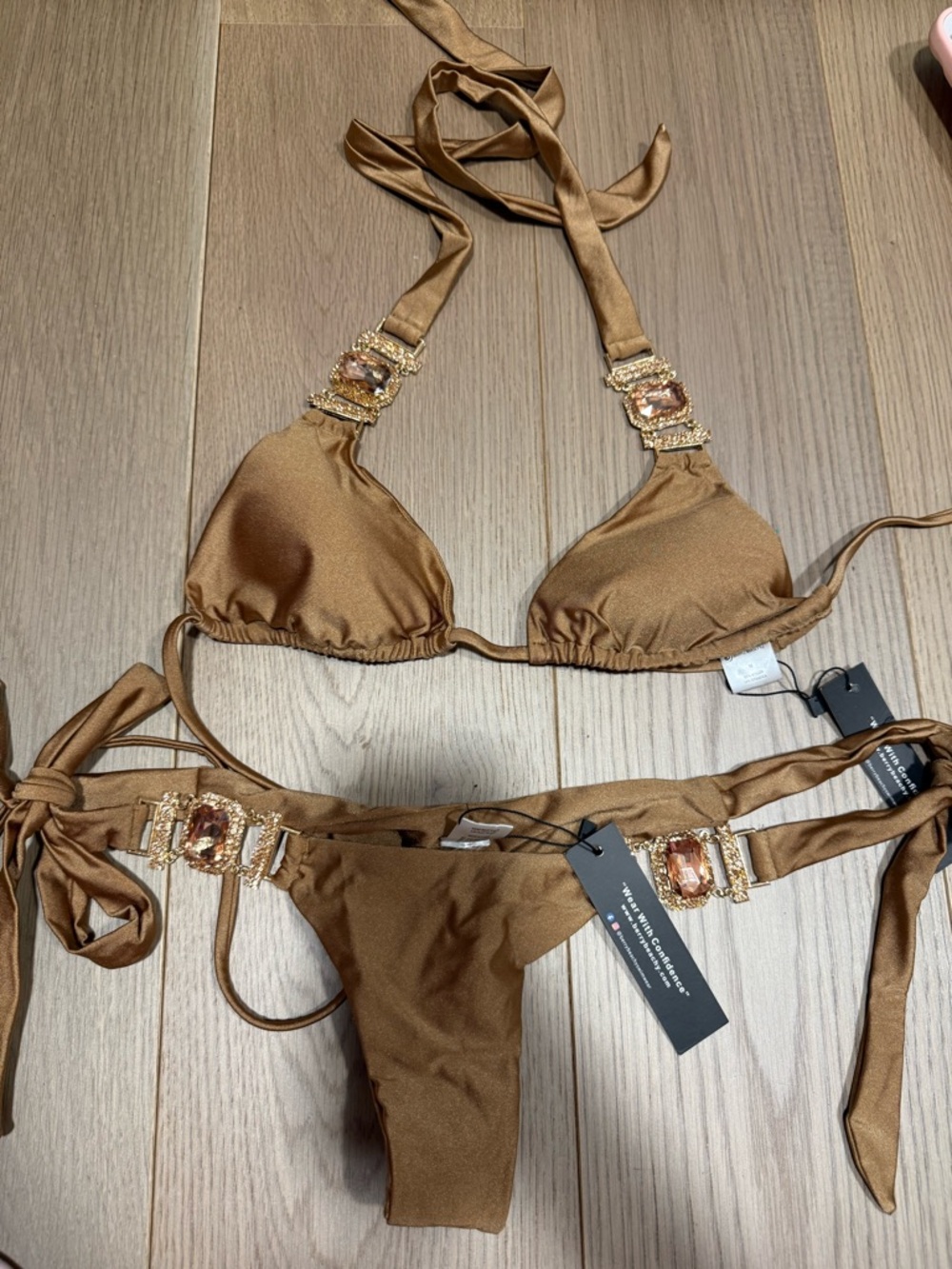 Brown Jewel-Accent Triangle Bikini Set - Women Swim